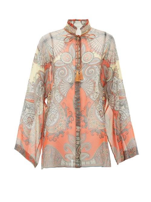 Matchesfashion.com Etro - Girasole Tie-neck Printed Silk-chiffon Blouse - Womens - Orange Multi