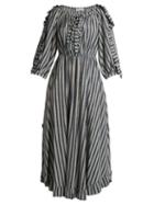 Matchesfashion.com Sonia Rykiel - Striped Ruffle Trimmed Crepe Midi Dress - Womens - Blue Stripe