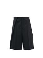 Mens Rtw Loewe - Asymmetric Wrap Wool-gabardine Shorts - Mens - Black