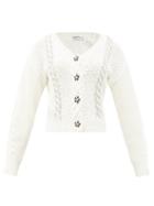 Matchesfashion.com Self-portrait - Crystal-button Cable-knit Cotton-blend Cardigan - Womens - Ivory
