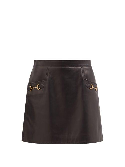 Gucci - Horsebit High-rise Leather Mini Skirt - Womens - Black