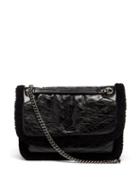 Saint Laurent - Niki Shearling-trim Crinkled-leather Shoulder Bag - Womens - Black