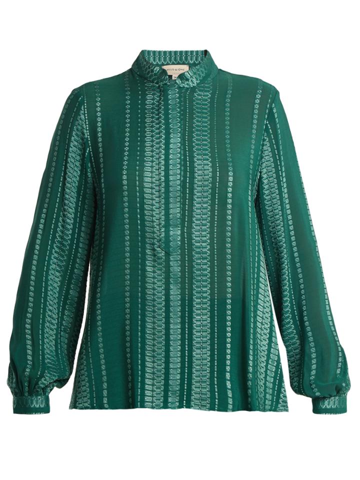 Zeus + Dione Hera Geometric-jacquard Silk-blend Blouse