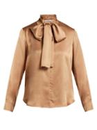 Matchesfashion.com Max Mara - Lignano Pussy Bow Silk Satin Blouse - Womens - Camel