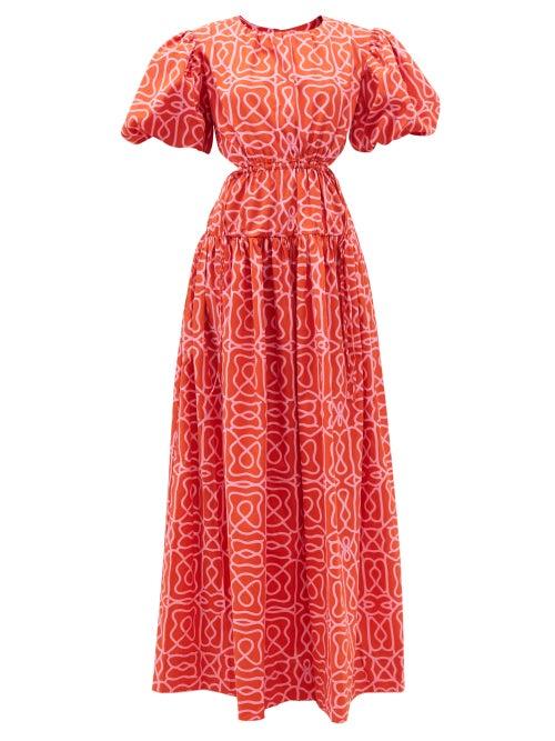Agua By Agua Bendita - Samba Cutout-back Printed Cotton Dress - Womens - Red Print