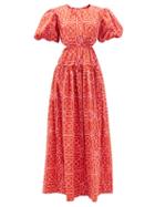 Agua By Agua Bendita - Samba Cutout-back Printed Cotton Dress - Womens - Red Print