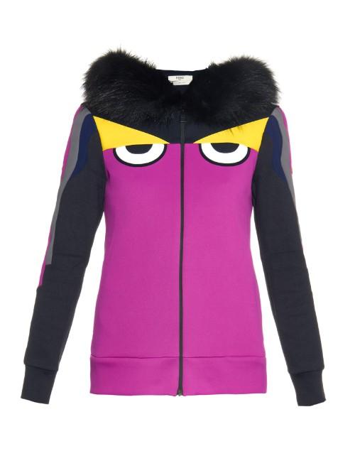 Fendi Bag Bugs Fur-trimmed Hooded Sweatshirt