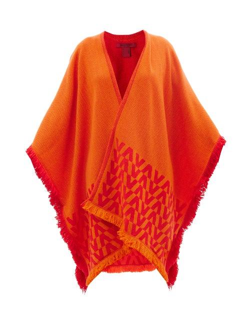 Valentino Garavani - Optical Valentino-jacquard Cashmere Poncho - Womens - Red Multi