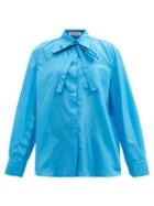 Valentino - Neck-tie Silk-taffeta Shirt - Womens - Blue