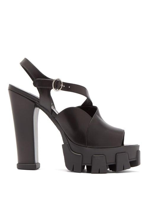 Matchesfashion.com Prada - Tread Sole Slingback Platform Leather Sandals - Womens - Black