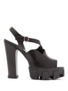 Matchesfashion.com Prada - Tread Sole Slingback Platform Leather Sandals - Womens - Black