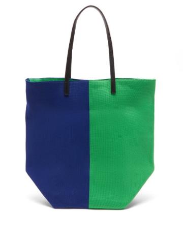 Lastframe - Bi-colour Rib-knitted Tote Bag - Womens - Green Navy