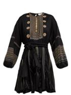 Matchesfashion.com Rhode Resort - Ella Tribal Embroidered Chiffon Crepe Dress - Womens - Black Multi