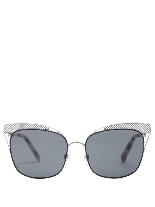Matchesfashion.com Valentino - Cat Eye Metal Sunglasses - Womens - Black Grey