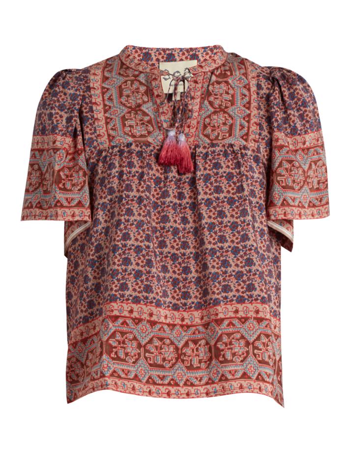 Sea Camellia Border-print Silk Top