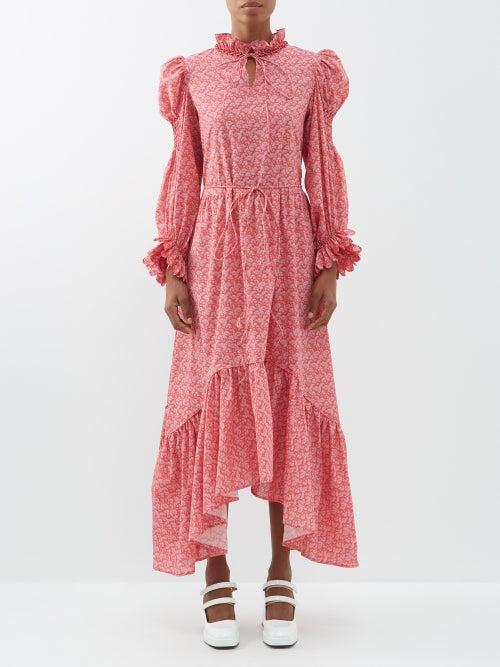 Horror Vacui - Mafalda Floral-print Cotton-poplin Dress - Womens - Red Print