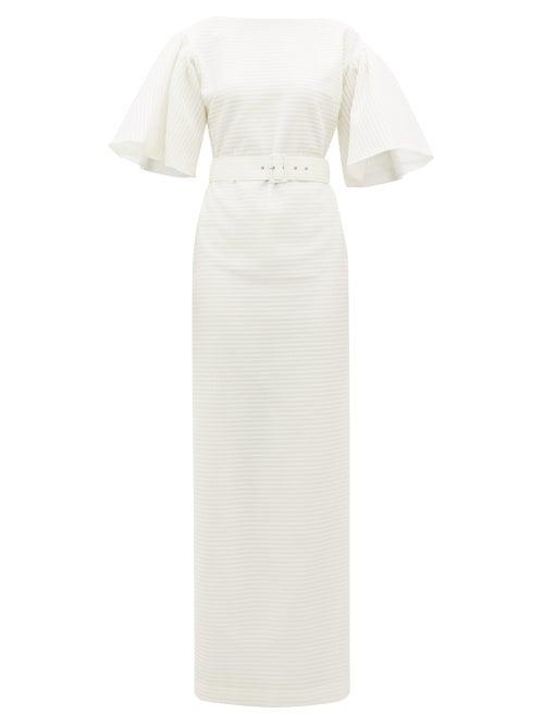 Matchesfashion.com Emilia Wickstead - Lilia Belted Seersucker-organza Maxi Dress - Womens - Ivory