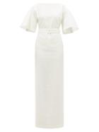 Matchesfashion.com Emilia Wickstead - Lilia Belted Seersucker-organza Maxi Dress - Womens - Ivory