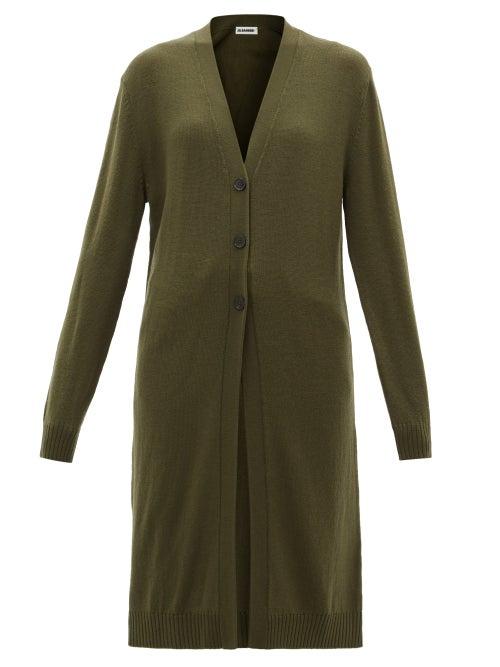 Ladies Rtw Jil Sander - Longline V-neck Wool Cardigan - Womens - Khaki