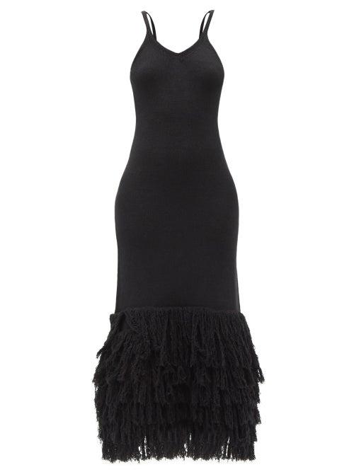 Matchesfashion.com Joostricot - Fringed Jersey Midi Dress - Womens - Black