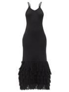 Matchesfashion.com Joostricot - Fringed Jersey Midi Dress - Womens - Black