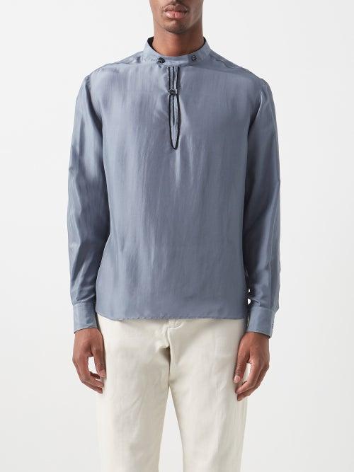 Giorgio Armani - Stand Collar Silk Shirt - Mens - Blue