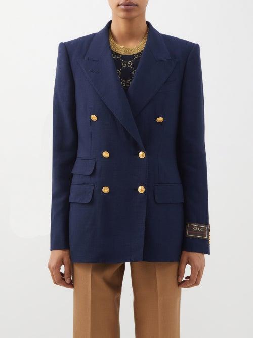 Gucci - Logo-label Hopsack Blazer - Womens - Dark Navy