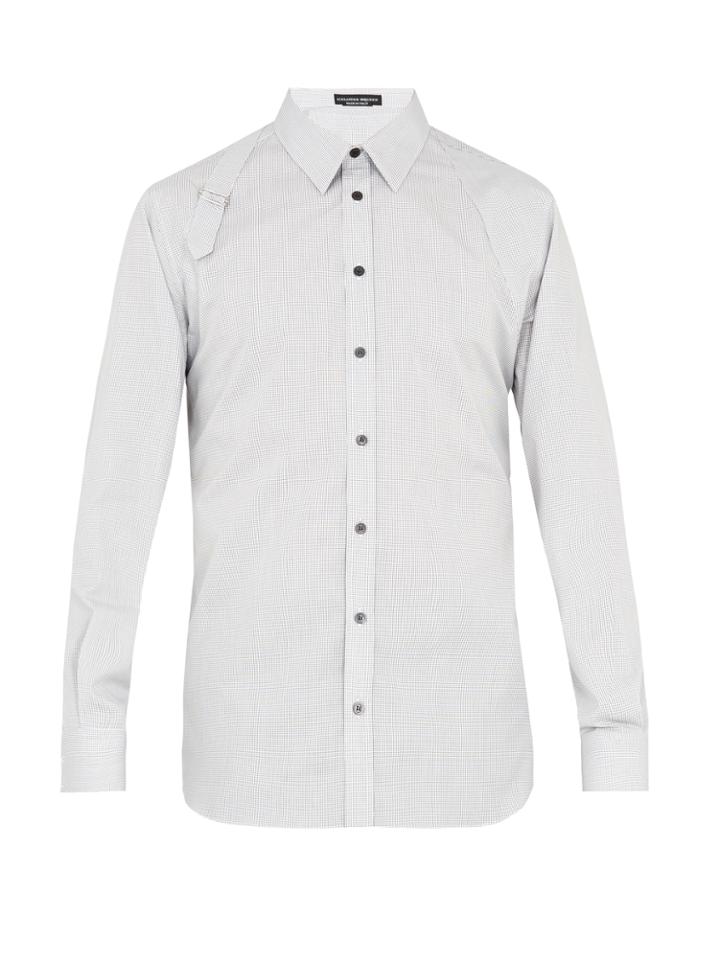 Alexander Mcqueen Harness Micro-checked Cotton-poplin Shirt