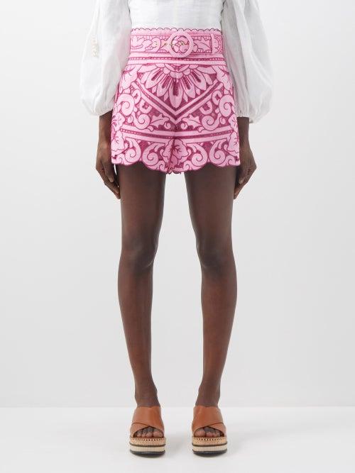 Zimmermann - Jude High-waisted Embroidered-linen Shorts - Womens - Pink Print