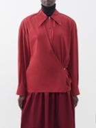 Lemaire - Twisted Front Cotton-poplin Shirt - Womens - Red