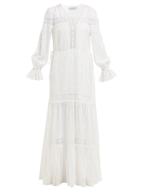 Matchesfashion.com Self-portrait - Plumetis Lace Insert Voile Maxi Dress - Womens - Ivory