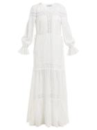 Matchesfashion.com Self-portrait - Plumetis Lace Insert Voile Maxi Dress - Womens - Ivory