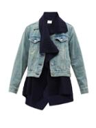 Sacai - Hybrid Wool And Denim Jacket - Womens - Light Denim