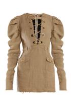 Matchesfashion.com Balmain - Lace Up Canvas Mini Dress - Womens - Beige