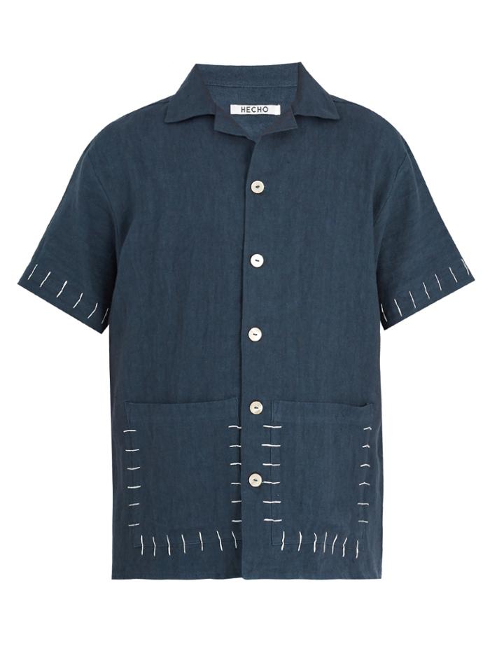 Hecho Embroidered Linen Short-sleeved Shirt