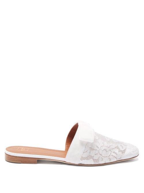 Matchesfashion.com Malone Souliers - Mae Lace And Velvet-bow Backless Loafers - Womens - Ivory