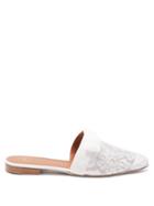 Matchesfashion.com Malone Souliers - Mae Lace And Velvet-bow Backless Loafers - Womens - Ivory