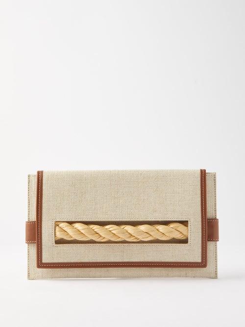 Serena Uziyel - Thory Jute And Raffia Envelope Clutch - Womens - Beige