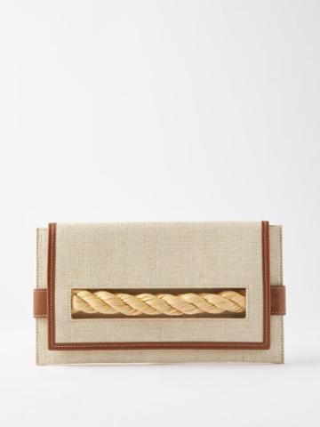 Serena Uziyel - Thory Jute And Raffia Envelope Clutch - Womens - Beige