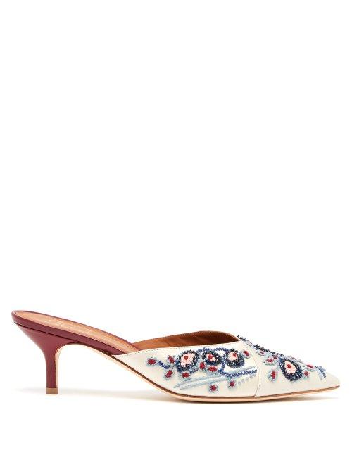 Matchesfashion.com Malone Souliers By Roy Luwolt - Portia Bead Embroidered Satin Mules - Womens - Blue Multi