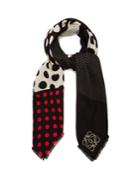 Loewe Contrast-panel Polka-dot Wool-blend Scarf