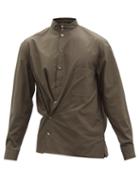 Lemaire - Stand-collar Asymmetrical Cotton Shirt - Mens - Dark Brown