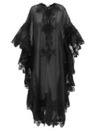 Ladies Beachwear Fil De Vie - Emily Embroidered Cotton-voile Kaftan - Womens - Black