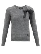 Matchesfashion.com Rochas - Bow-embellished V-neck Sweater - Womens - Light Grey