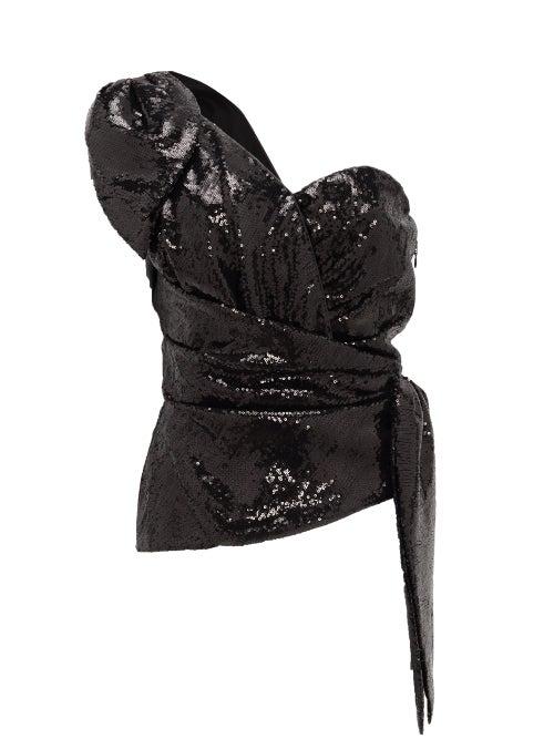 Matchesfashion.com Dundas - Sequinned One-shoulder Wrap Top - Womens - Black