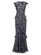 Matchesfashion.com Saloni - Tamara Floral Jacquard Silk Blend Maxi Dress - Womens - Navy Multi