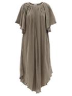 Matchesfashion.com Raey - Angel-sleeve Cotton-cheesecloth Dress - Womens - Khaki