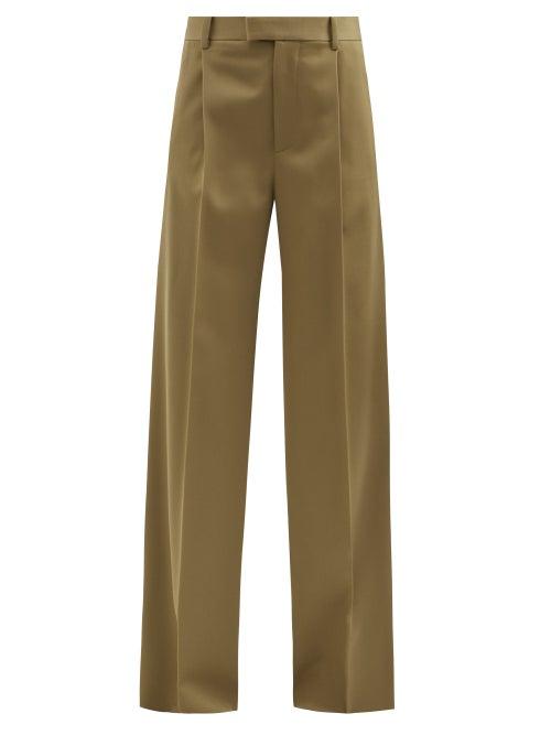 Bottega Veneta - High-rise Wool-gabardine Wide-leg Trousers - Womens - Beige