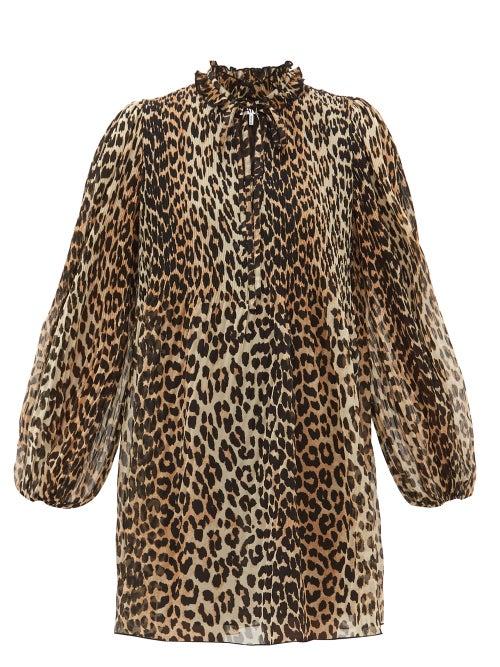 Matchesfashion.com Ganni - Leopard-print Pliss-georgette Mini Dress - Womens - Leopard