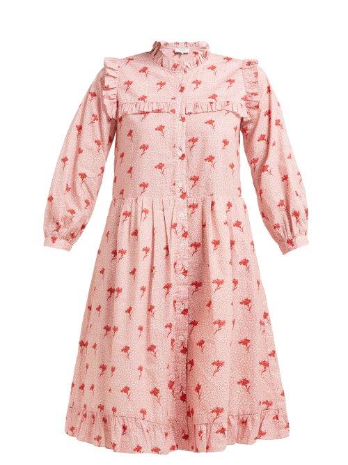 Matchesfashion.com Sea - Ruffled Floral Print Cotton Dress - Womens - Pink Multi